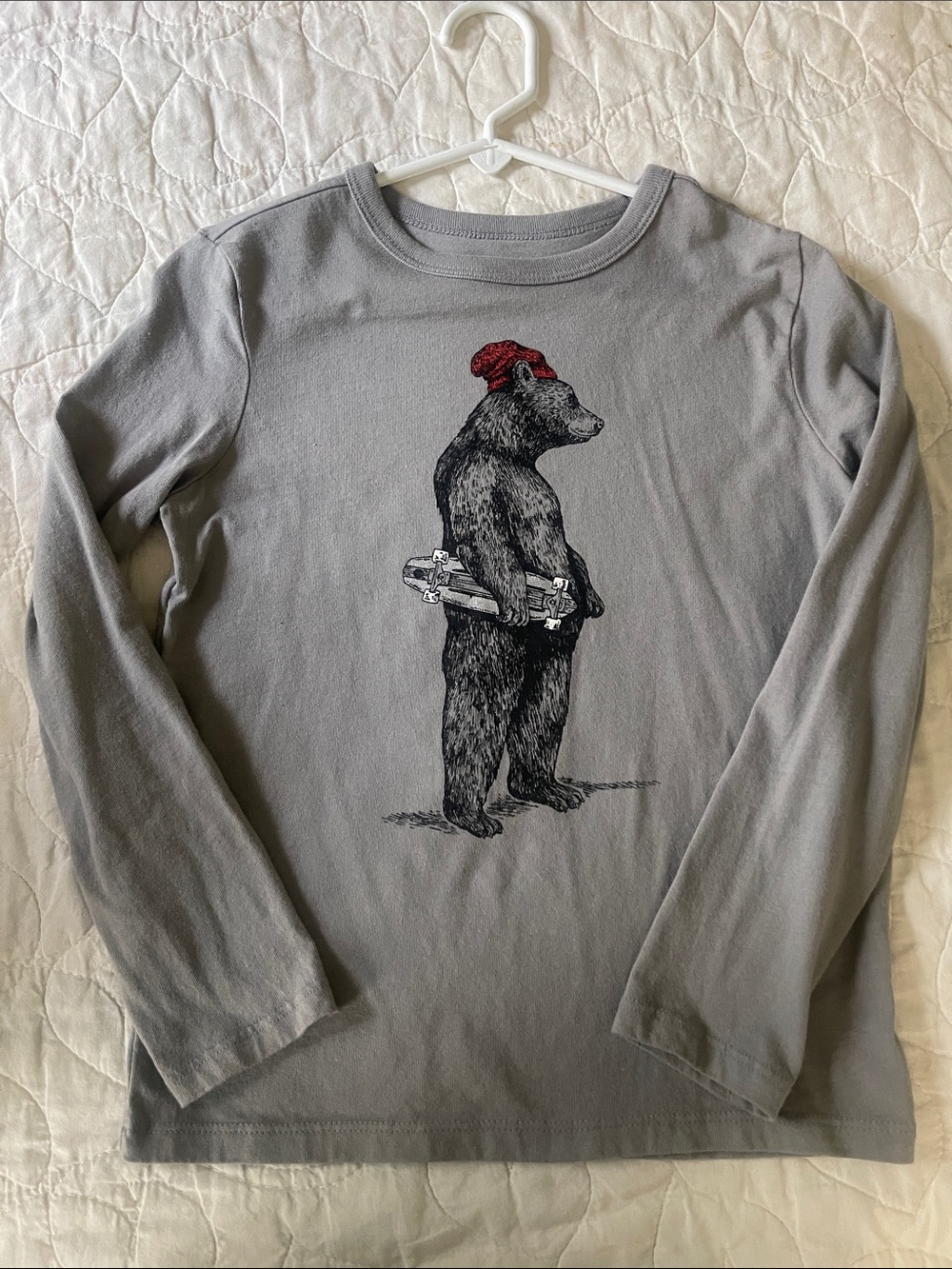 GAP Gray Long-Sleeve Bear Skate Graphic Tee with Red Hat
